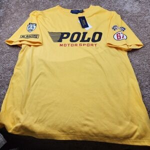 Polo Ralph Lauren Mens Yellow Motor Sport Racing Graphic T-Shirt Large NEW